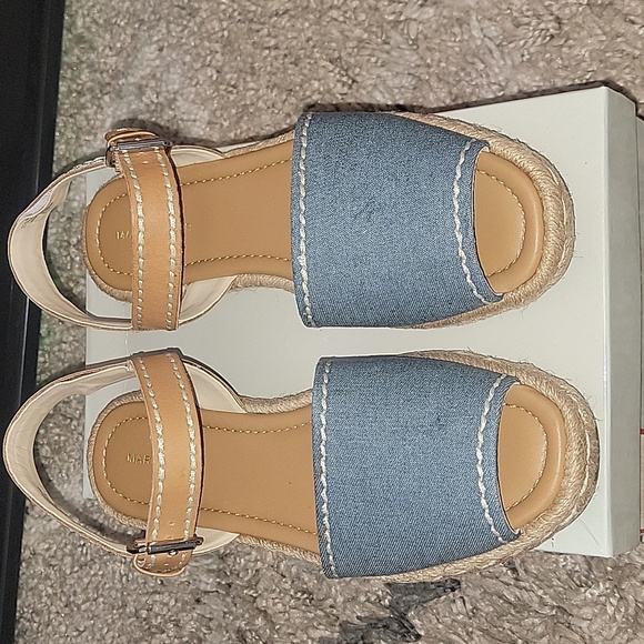 Marc Fisher Shoes - Marc Fisher Denim Blue and Tan Espadrille Sandals